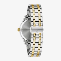 Bulova Womens Two Tone Stainless Steel Leather Bracelet Watch 98p201