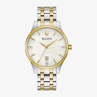 Bulova Womens Two Tone Stainless Steel Leather Bracelet Watch 98p201