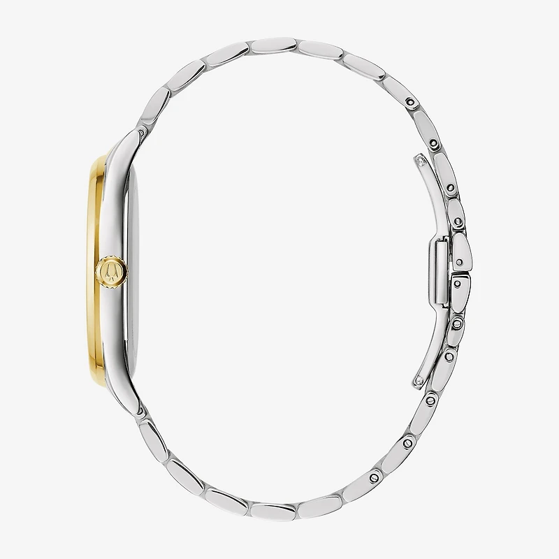 Bulova Womens Two Tone Stainless Steel Leather Bracelet Watch 98p201