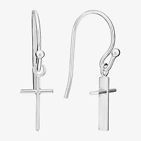 Silver Treasures Womens Sterling Silver Cross Drop Earrings