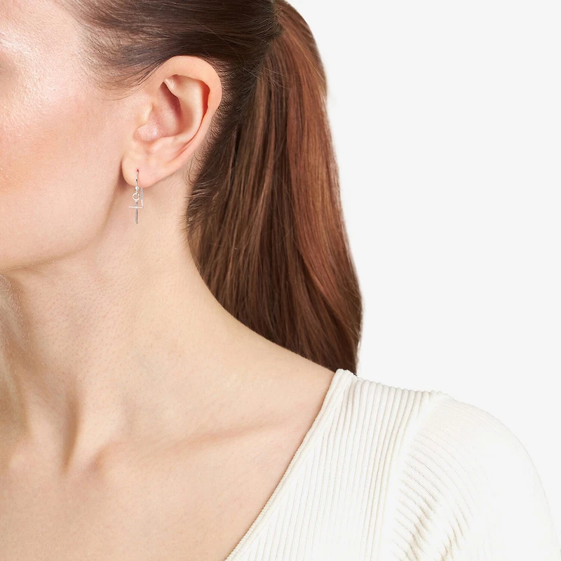 Silver Treasures Womens Sterling Silver Cross Drop Earrings