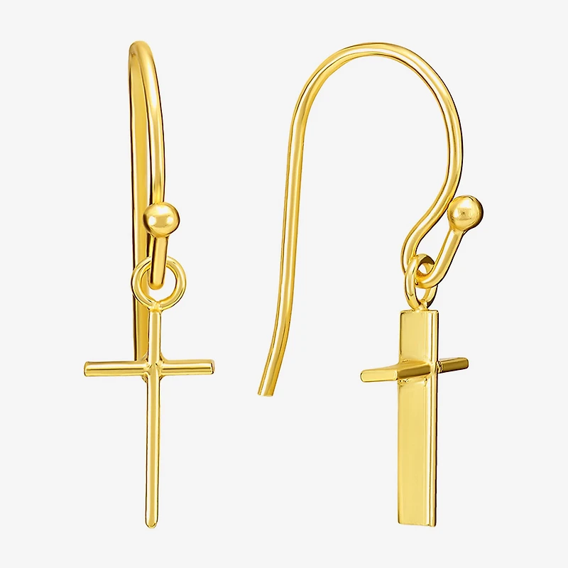 Silver Treasures Womens 14K Gold Over Silver Cross Drop Earrings