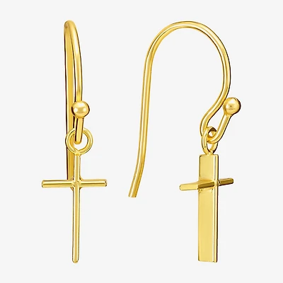 Silver Treasures Womens 14K Gold Over Silver Cross Drop Earrings