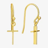 Silver Treasures Womens 14K Gold Over Silver Cross Drop Earrings