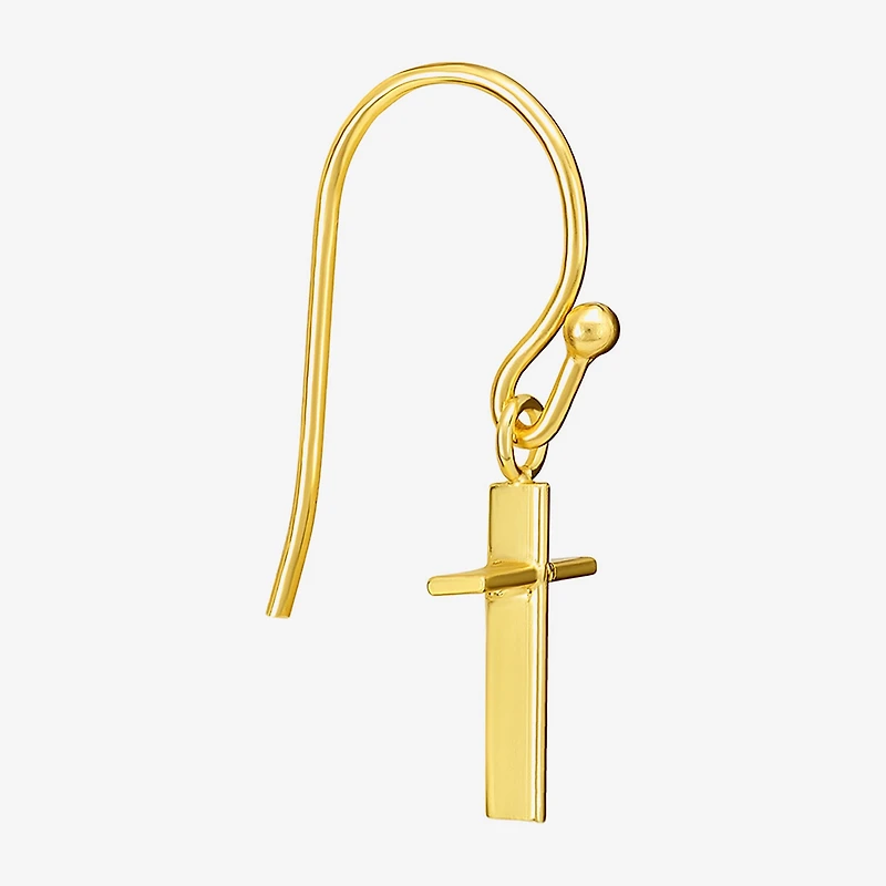 Silver Treasures Womens 14K Gold Over Silver Cross Drop Earrings