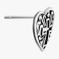 Silver Treasures Sterling Silver 10.4mm Cross Heart Stud Earrings