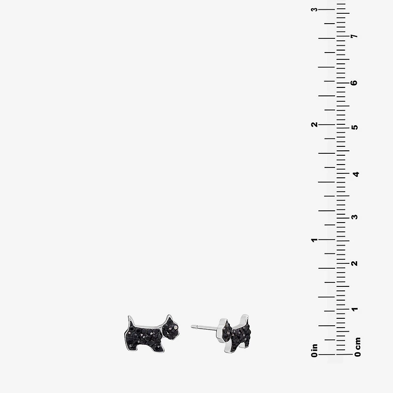 Silver Treasures Dog Black Crystal Sterling Silver 6.1mm Stud Earrings