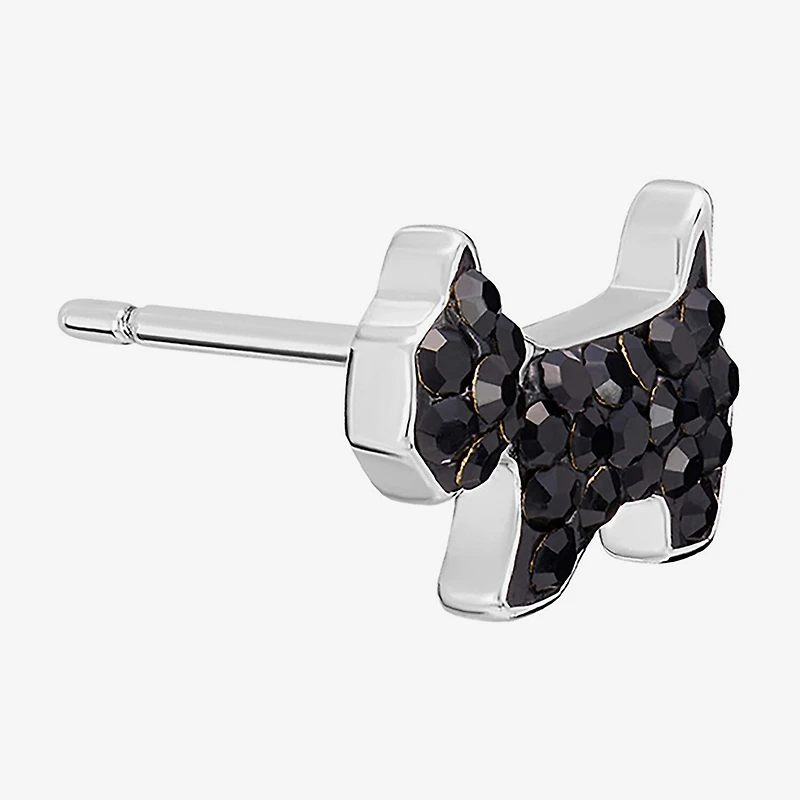 Silver Treasures Dog Black Crystal Sterling Silver 6.1mm Stud Earrings