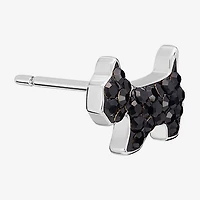 Silver Treasures Dog Black Crystal Sterling Silver 6.1mm Stud Earrings