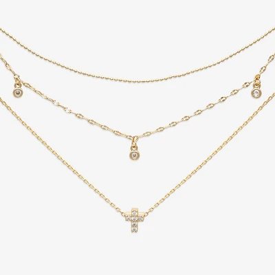 Mixit Womens Cubic Zirconia Cross Hypoallergenic 3-pc. Necklace Set