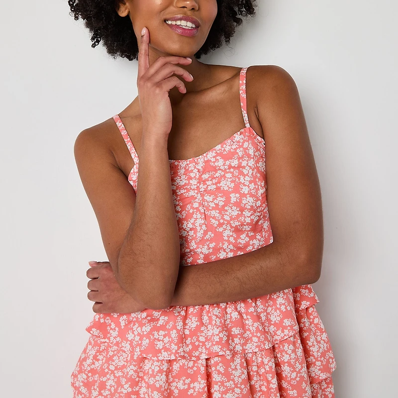 Arizona Womens Juniors Sweetheart Neck Sleeveless Floral Fit + Flare Dress