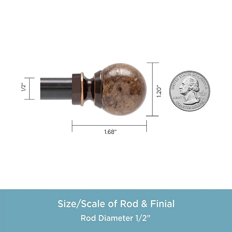 Kenney Jillian Petite Marble Ball 1/2 Adjustable Curtain Rod