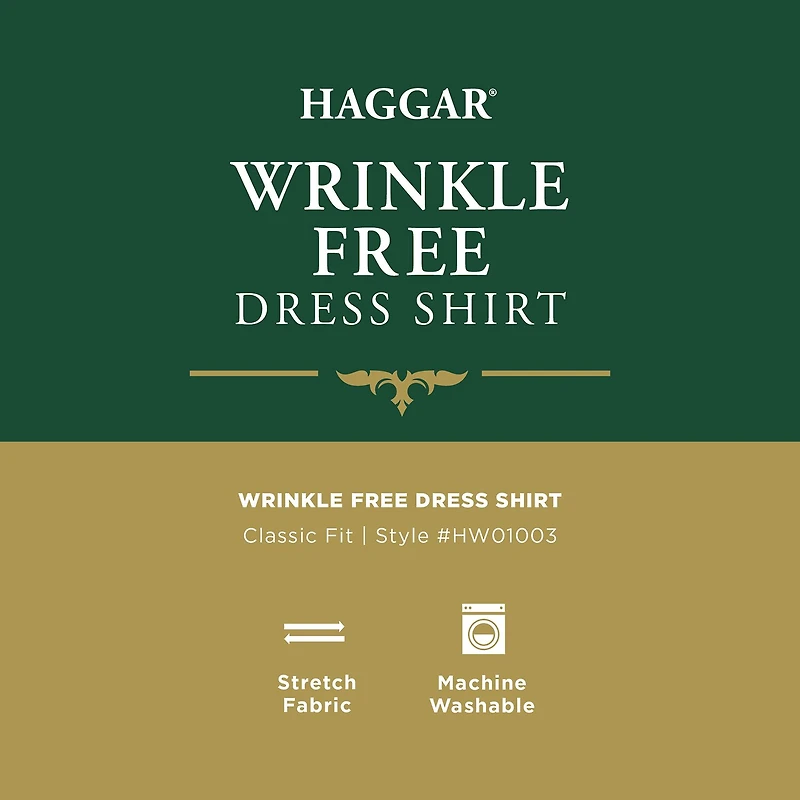 Haggar Mens Classic Fit Wrinkle Free Long Sleeve Dress Shirt