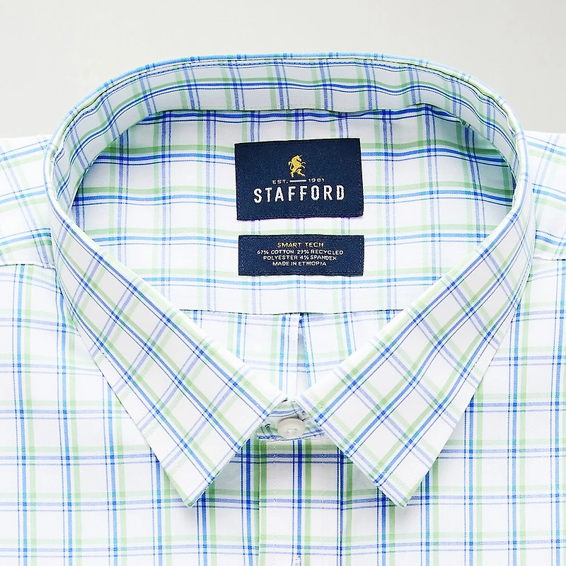 Stafford Smart Tech Big And Tall Mens Regular Fit Stretch Fabric Wrinkle Free Long Sleeve Dress Shirt