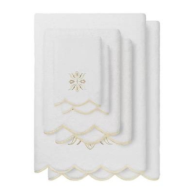Linum Home Textiles Flower Crest Scallop -pc. Quick Dry Bath Towel Set