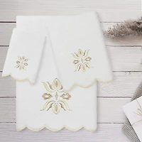 Linum Home Textiles Flower Crest Scallop 3-pc. Quick Dry Bath Towel Set