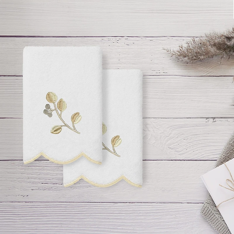 Linum Home Textiles Wild Branch Scallop 2-pc. Embellished Fingertip Towel