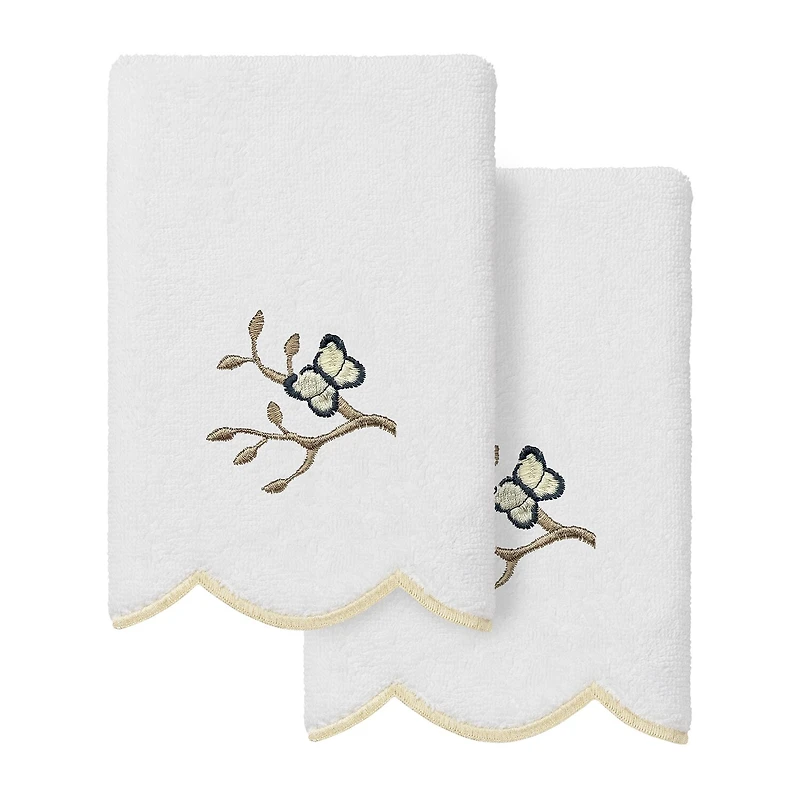 Linum Home Textiles Teresa Scallop 2-pc. Embellished Fingertip Towel