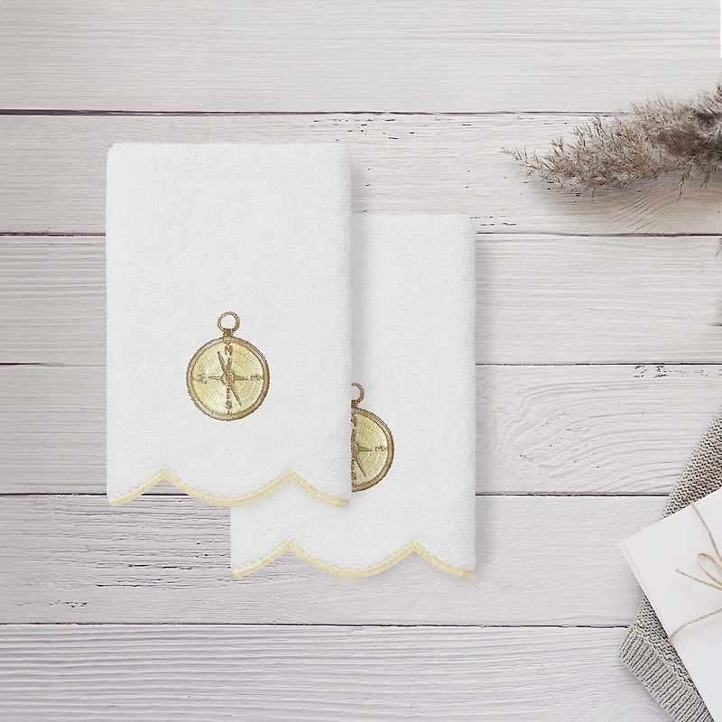 Linum Home Textiles Sea Joy Scallop 2-pc. Embellished Fingertip Towel