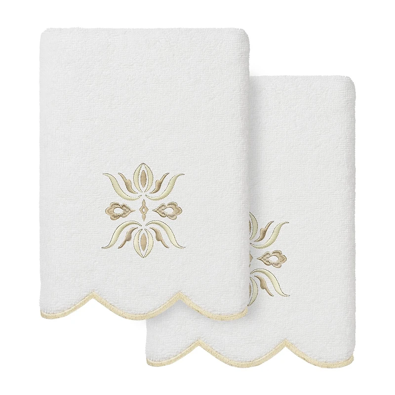 Linum Home Textiles Flower Crest Scallop 2-pc. Embellished Hand Towel