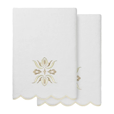 Linum Home Textiles Flower Crest Scallop 2-pc. Quick Dry Bath Towel Set