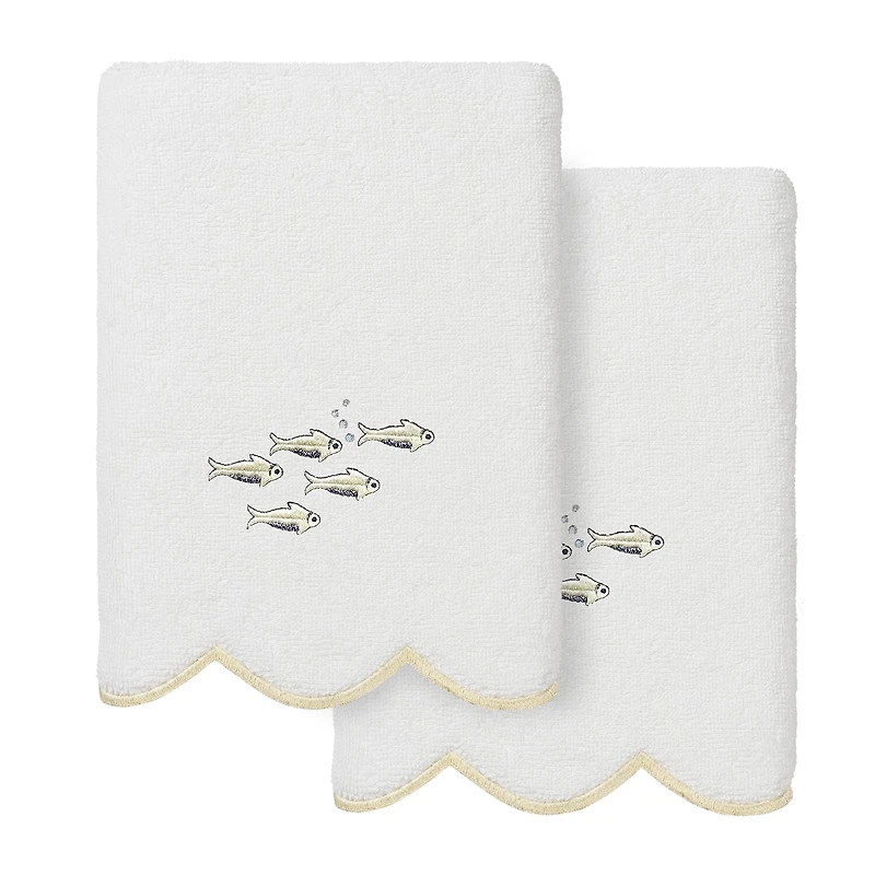 Linum Home Textiles Fish School Scallop 2-pc. Embellished Hand Towel