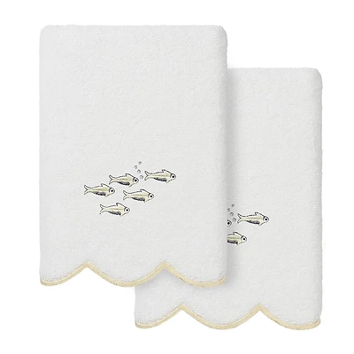 Linum Home Textiles Fish School Scallop 2-pc. Embellished Hand Towel