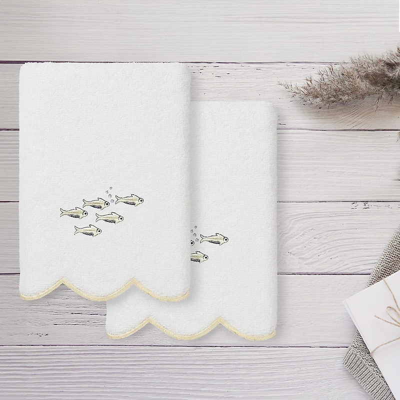 Linum Home Textiles Fish School Scallop 2-pc. Embellished Hand Towel