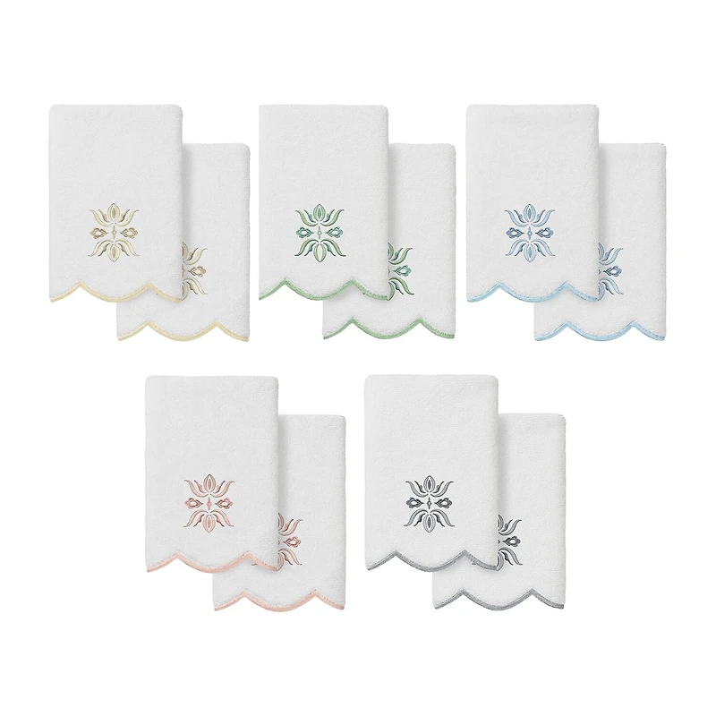 Linum Home Textiles Flower Crest Scallop 2-pc. Embellished Fingertip Towel