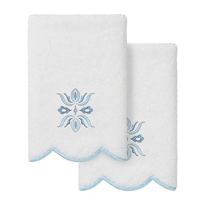 Linum Home Textiles Flower Crest Scallop 2-pc. Embellished Fingertip Towel