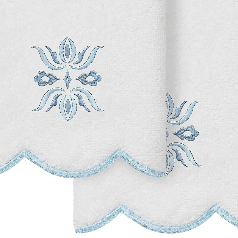 Linum Home Textiles Flower Crest Scallop 2-pc. Embellished Fingertip Towel