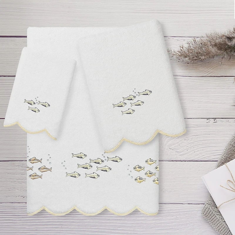 Linum Home Textiles Fish School Scallop 3-pc. Quick Dry Bath Towel Set
