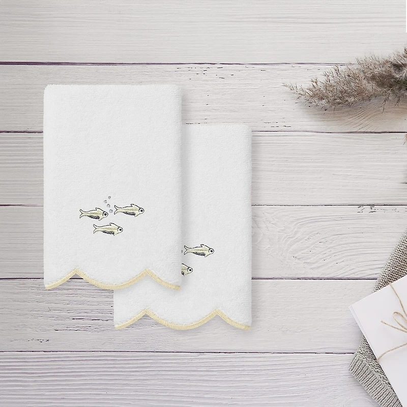 Linum Home Textiles Fish School Scallop 2-pc. Embellished Fingertip Towel