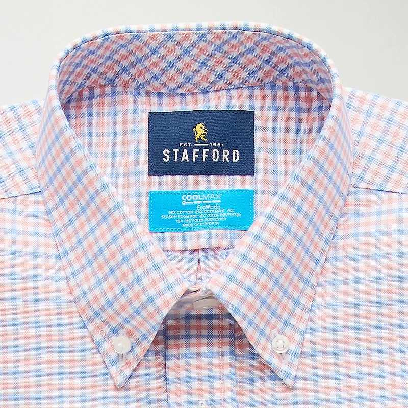 Stafford Coolmax All Season Ecomade Oxford Mens Regular Fit Stretch Fabric Wrinkle Free Long Sleeve Dress Shirt