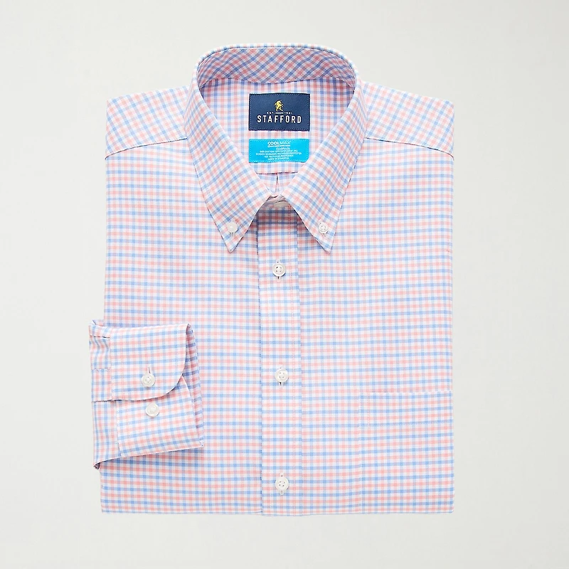 Stafford Coolmax All Season Ecomade Oxford Mens Regular Fit Stretch Fabric Wrinkle Free Long Sleeve Dress Shirt