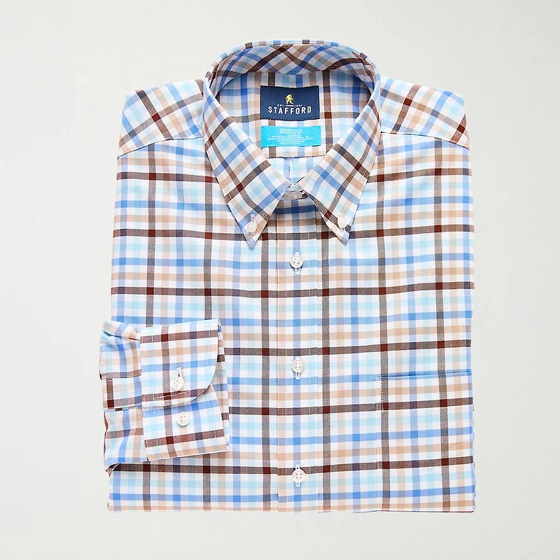 Stafford Coolmax All Season Ecomade Oxford Mens Regular Fit Stretch Fabric Wrinkle Free Long Sleeve Dress Shirt