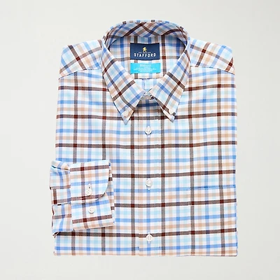 Stafford Coolmax All Season Ecomade Oxford Mens Regular Fit Stretch Fabric Wrinkle Free Long Sleeve Dress Shirt