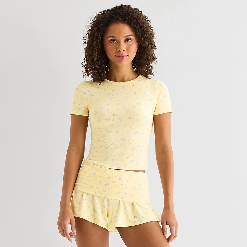 Arizona Body Cloud Kissed Womens Round Neck Short Sleeve Juniors Pajama Top