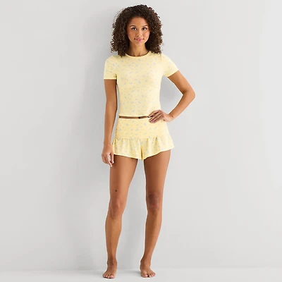 Arizona Body Cloud Kissed Womens Round Neck Short Sleeve Juniors Pajama Top