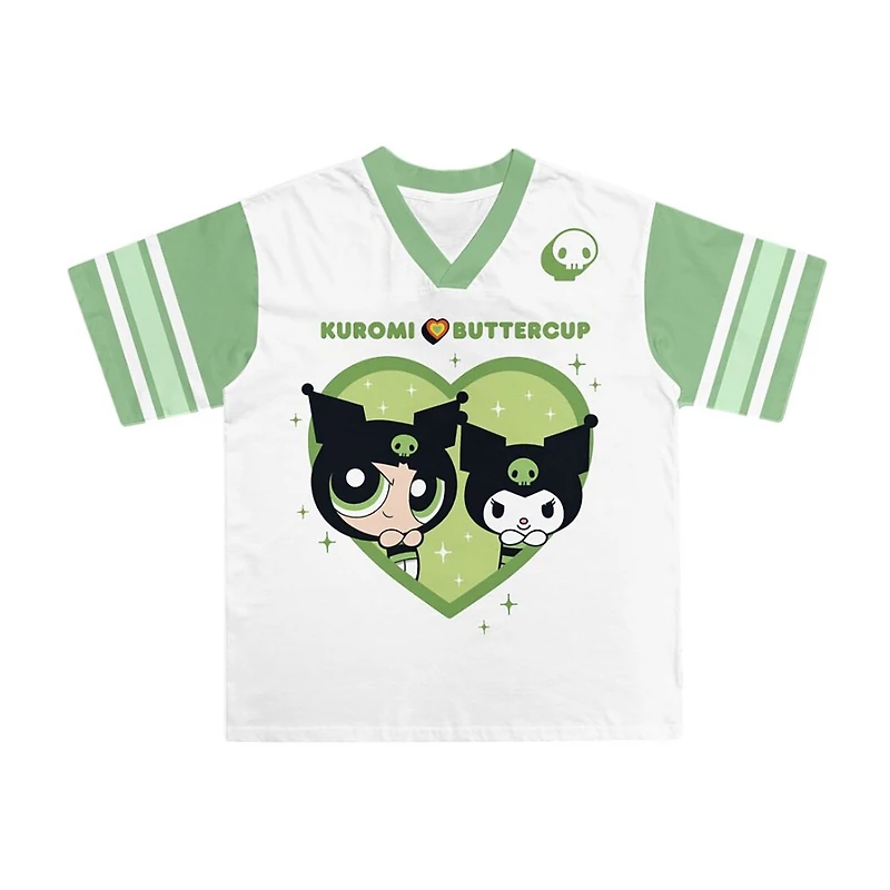 Jersey Little & Big Kid Girls V Neck Hello Kitty Powerpuff Short Sleeve