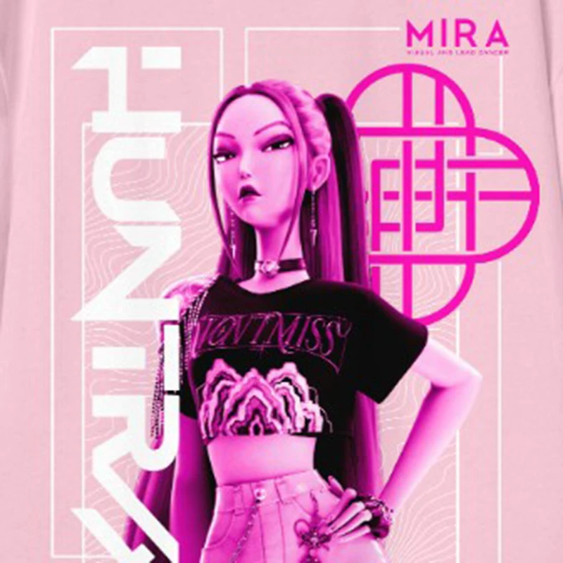 Mira Big Kid Girls Crew Neck Short Sleeve Oversized KPop Demon Hunters Graphic T-Shirt