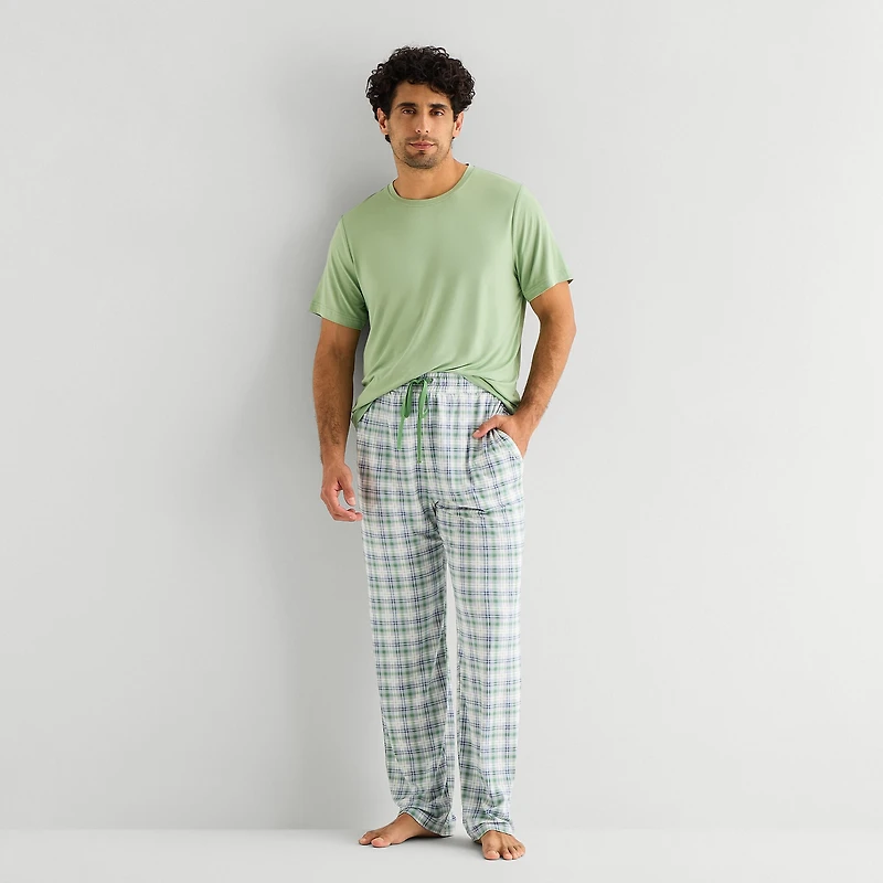 RESTWELL Mens Crew Neck Short Sleeve 2-pc. Pajama Set