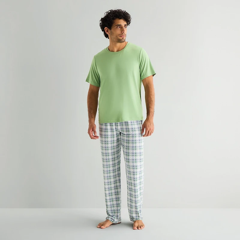 RESTWELL Mens Crew Neck Short Sleeve 2-pc. Pajama Set