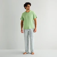 RESTWELL Mens Crew Neck Short Sleeve 2-pc. Pajama Set