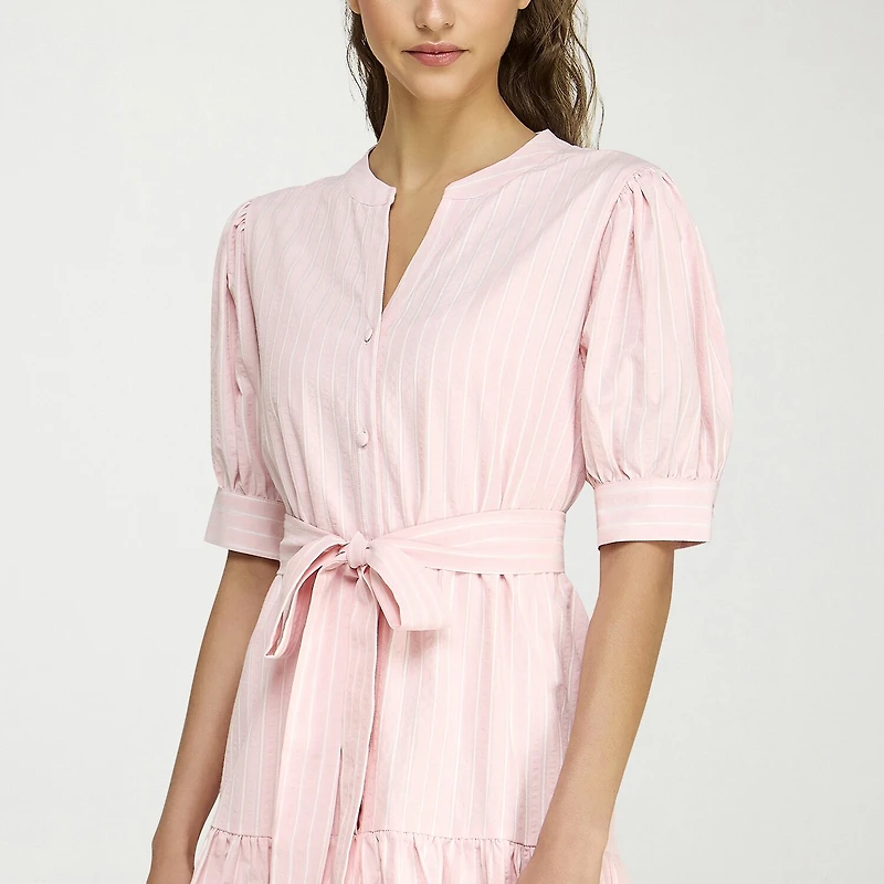 belle vie Womens Elbow Sleeve Striped Shirt Dress