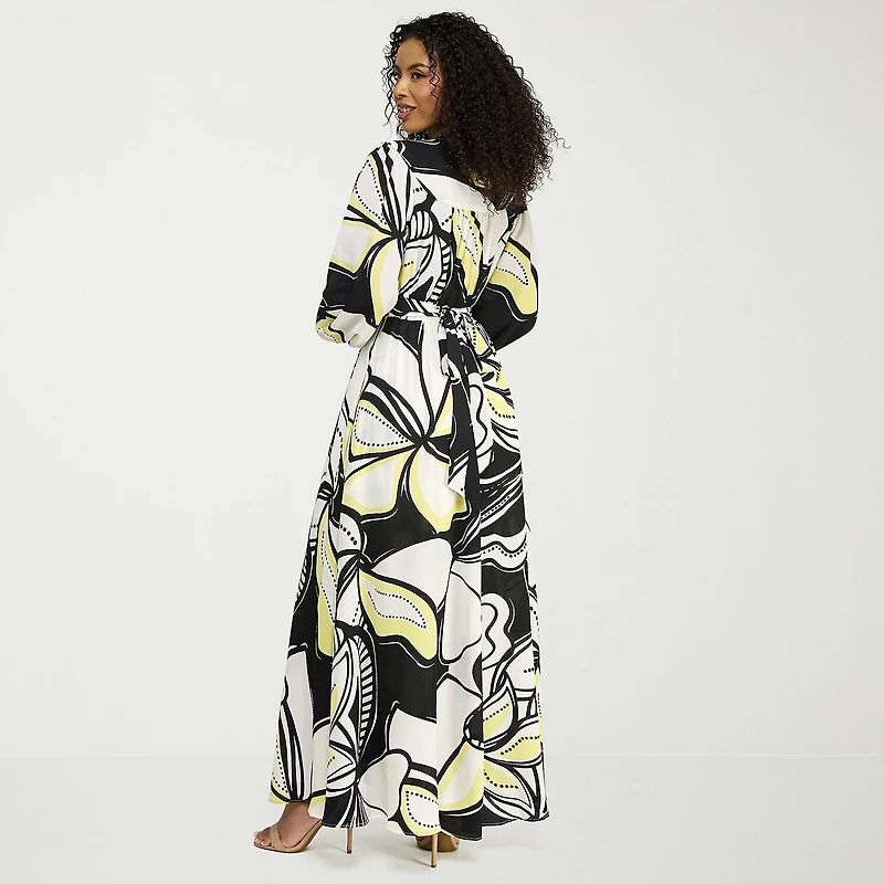 Premier Amour Womens High-Low V Neck Long Sleeve Puffed Maxi Dress