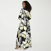 Premier Amour Womens High-Low V Neck Long Sleeve Puffed Maxi Dress