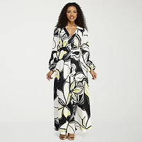 Premier Amour Womens High-Low V Neck Long Sleeve Puffed Maxi Dress