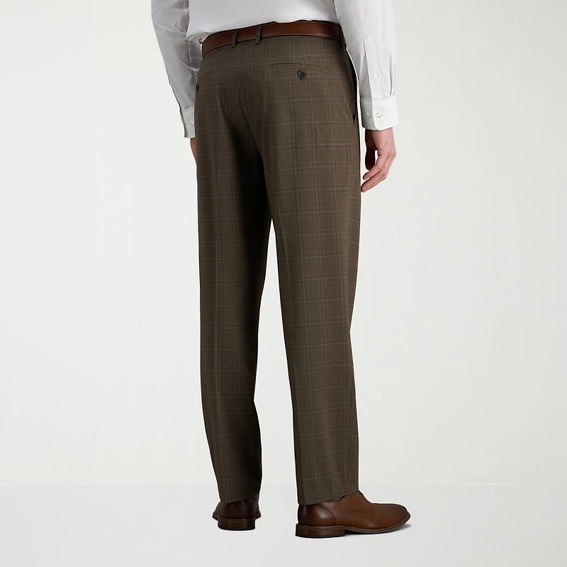 Haggar JMH Mens Stretch Fabric Classic Fit Plaid Flat Front Suit Pant