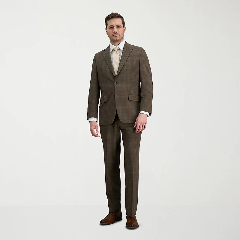Haggar JMH Mens Stretch Fabric Classic Fit Plaid Flat Front Suit Pant